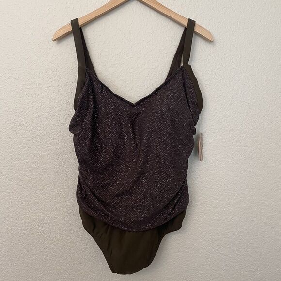 NWT Mossimo Brown Shiny Tummy Control Swimsuit Sz 24W - Picture 1 of 6